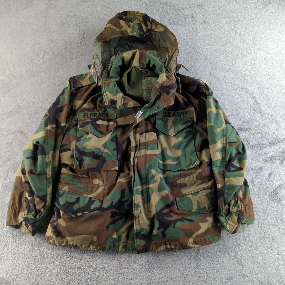 Vintage 90s US Army‎ Jacket Mens Medium Short Woodland Camo M65 Field Coat